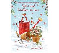 Nigel Quiney Christmas Card for Sister and Brother in Law - Robins and Watering Can - Foil Finish - Artistic Christmas Greeting Card for a Special Couple