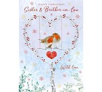 Nigel Quiney Sister and Brother-in-Law Christmas Card - Christmas Cards 2024 with Robins and Snowy Wreath Design and Special Finishes - Eco-Friendly Single Xmas Cards with Envelope