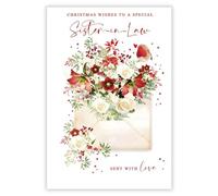 Nigel Quiney Christmas Card for Sister-in-Law - Festive Flowers & Robin Design - Premium Quality Special Christmas Greeting Card with Envelope