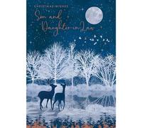 Nigel Quiney Christmas Card for Son & Daughter-In-Law - Festive Deer & Forest in the Snow - Copper & Silver Foil Finish - Premium Special Christmas Greeting Card with Envelope