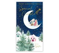 Nigel Quiney Christmas Card for Special Couple - Festive Bunny Rabbits, Stars & Moon in the Snow - Gold Foil Finish - Premium Special Christmas Greeting Card with Envelope