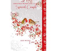 Nigel Quiney Christmas Card for Special Couple - Festive Robins & Berries Design - Christmas Greeting Card with Envelope