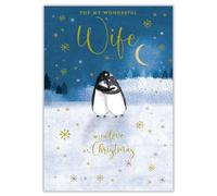 Nigel Quiney Christmas Card for Wife - Festive Penguins - Foil & Flitter Finish - Premium Quality Special Christmas Greeting Card with Envelope