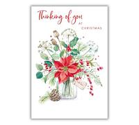 Nigel Quiney Christmas Card 'Thinking of You' - Artistic Festive Poinsettia Design - Red Foil Finish - Premium Special Christmas Greeting Card with Envelope