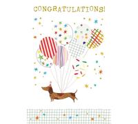 Nigel Quiney Congratulations Card - Dachshund Dog and Balloons Design - Foil Finish - Stylish Well Done Greeting Card