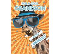 Nigel Quiney Cool Grandson' Funny Birthday Card for Men/Boys - Giraffe with Sunglasses & Hat with Foil Detail - Eco-Friendly & Recyclable