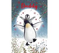 Nigel Quiney Daddy Christmas Card - Penguin and Chick under the Moon with Foil Finish - Eco-Friendly and Recyclable
