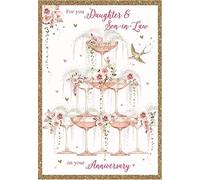 Nigel Quiney - Daughter and Son-in-Law Anniversary Card - Champagne Tower Coupe Glasses - For Both of You - Gold Foil Finish