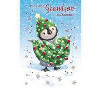 Nigel Quiney Dear Grandson Christmas Card - Christmas Tree Penguin with a Foil Finish - Eco-Friendly and Recyclable