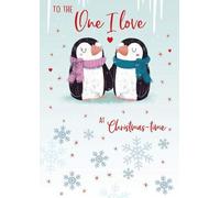 Nigel Quiney Embellished Male/Female Christmas Card (NQ-EXE349) From One I Love - Cute Penguin Couple in the Snow - Lovely Foil and Flitter Finish - Christmas Card for Him/for Her