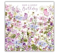 Nigel Quiney Female Birthday Card for Women with 'Lovely Birthday' Artistic Floral Butterfly Design with a Foil Finish
