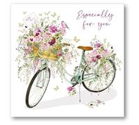 Nigel Quiney Female Birthday Card - General Card for Women - Bicycle and Floral Basket with Foil Details - Eco-Friendly and Recyclable