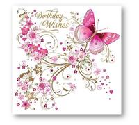 Nigel Quiney Female Birthday Card - General Card for Women/Girls - Floral Butterfly Swirl with Foil Details - Eco-Friendly and Recyclable