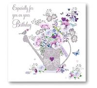 Nigel Quiney Female Birthday Card - General Card for Women/Girls - Floral Watering Can with Foil Details - Eco-Friendly and Recyclable