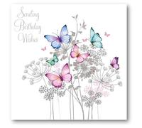 Nigel Quiney Female Birthday Card - General Card for Women/Girls - Meadow Floral Butterflies with Foil Details - Eco-Friendly and Recyclable