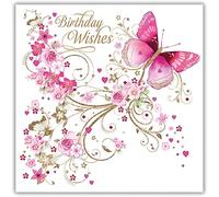 Greeting Card (NQ6480) Female Birthday - Butterfly Trail - from The Pizazz Gallery Range - Embossed and Flittered Finish.
