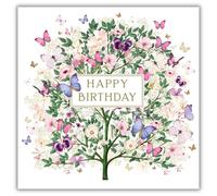 Nigel Quiney Female Birthday Card - Happy Birthday Card for Women with Floral Tree and Butterflies Design with a Foil Finish