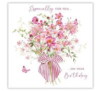 Nigel Quiney Female Birthday Card - Happy Birthday Card with Floral Bouquet and Butterflies Design with Foil Details - Birthday Card for Women
