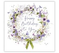 Nigel Quiney Female Birthday Card - Happy Birthday Card with Floral Wreath and Butterflies Design with Foil Details - Birthday Card for Women
