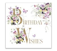 Nigel Quiney Female Birthday Card, Happy Birthday Wishes | Floral Butterfly Design, Foil Finish, For Women or Girls