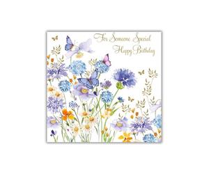 Nigel Quiney Female 'Happy Birthday' Card - 'For Someone Special' - Pretty Design with Blue Allium and Butterflies - the Pizazz Range