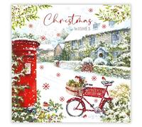 Nigel Quiney General Christmas Card, Single - Christmas Cards 2024 with Snowy Village and Post Box Artistic Festive Design and Special Finish - Eco-Friendly Xmas Cards with Envelope