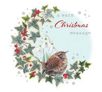 Nigel Quiney General Christmas Card - Wren, Snowdrops and Ivy Wreath with Foil Details - Eco-Friendly and Recyclable