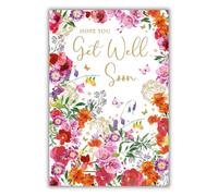 Nigel Quiney Get Well Card - Get Well Soon Card for Women with Artistic Floral Butterfly Design and a Foil Finish