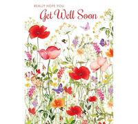 Nigel Quiney Get Well Soon Card - Floral Field & Butterfly Design - Uplifting Greeting Card for Recovery - Eco-Friendly & Recyclable
