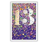 Nigel Quiney Girls 13th Birthday Card - Age 13 - Bright Confetti & Stars with Foil Details - Eco-Friendly & Recyclable - Made in Britain