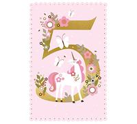 Nigel Quiney Girls 5th Birthday Card - Age 5 - Unicorn & Flowers with Gold Foil - Eco-Friendly & Recyclable - Made in Britain