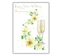 Nigel Quiney Golden Anniversary Card - Elegant Champagne Flutes Design - 50th Wedding Anniversary Card for a Special Couple - 50 Years Together - NQ7904