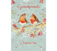 Nigel Quiney Grandparents Christmas Card, Single - Christmas Cards 2024 with Festive Robins Artistic Design and Special Finish - Eco-Friendly Xmas Cards with Envelope