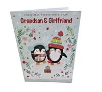 Nigel Quiney Grandson and Girlfriend Christmas Card - Penguin Couple with Presents and a Foil Finish - Eco-Friendly and Recyclable