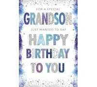 Nigel Quiney Grandson Birthday Card - Watercolour Border and Mini Metallic Stars and Foil Finish - Eco-Friendly and Recyclable