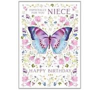 Nigel Quiney Greeting Card - Happy Birthday Niece Card with Floral Butterfly Design