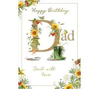 Nigel Quiney Happy Birthday Dad Card, Floral Garden Theme with Sunflowers and Wellies Design, Gold Lettering