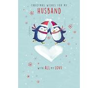 Nigel Quiney Husband Christmas Card - Ice Skating Penguins with Foil Finish - Eco-Friendly and Recyclable