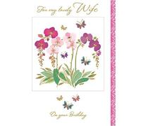 Nigel Quiney Large Luxury Birthday Card with Diamante Wife Flowers Butterflies