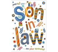 Male Birthday Card From Nigel Quiney - Son-in-Law - Birthday Celebration, Streamers and Presents - Sophisticated Foil Finish - Greeting Card For Him (NQ-HR104)