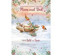Nigel Quiney Mum & Dad Christmas Card - Robins and Trussle of Berries with Foil Finish - Eco-Friendly and Recyclable