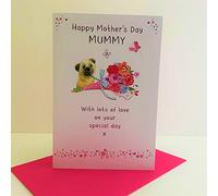Nigel Quiney Mummy Happy Mother's Day Card - Pug Bunch Of Flowers
