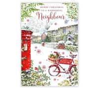 Nigel Quiney Neighbour Christmas Card, Single - Christmas Cards 2024 with Snowy Village and Post Box Artistic Festive Design and Special Finish - Eco-Friendly Xmas Cards with Envelope