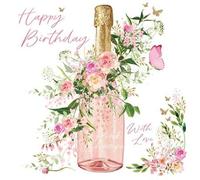 Nigel Quiney Pizazz Birthday Card, Pink Champagne and Floral Design, Female