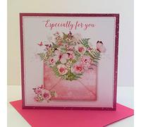 Nigel Quiney Pizazz Female Blank/Birthday Card from Envelope of Flowers - Pink Foil Finish - for Her