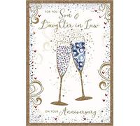 Nigel Quiney - Son and Daughter-in-Law Anniversary Card - Champagne Glasses - For Both of You - Gold Foil Finish