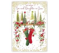 Nigel Quiney Son and Daughter-in-Law Christmas Card, Single - Christmas Cards 2024 with a Decorative Mantelpiece and Stockings Festive Design and Special Finish - Eco-Friendly Xmas Cards with Envelope