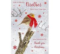 Nigel Quiney Special Brother Christmas Card - Robin in Scarf on Snowy Branch with Foil Finish - Eco-Friendly and Recyclable
