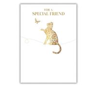 Nigel Quiney Special Friend Birthday Card - Happy Birthday Card with Floral Cat and Butterfly Design with an Embossed Foil Finish - Birthday Card for Women