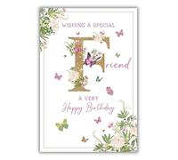 Nigel Quiney Special Friend' Female Birthday Card for Women/Girls - Butterflies & Flowers with Foil Details - Eco-Friendly & Recyclable